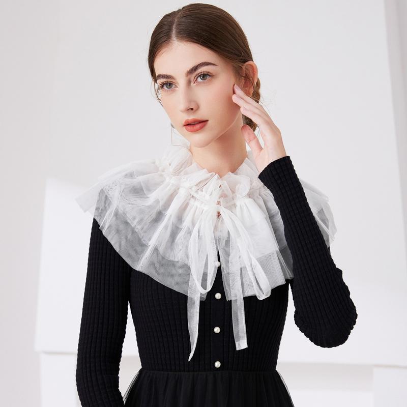 Solid Color Sweet Tie Scarf Ralph Collar Fashion Lace Shawl Collar Accessory Fairy Detachable Collar For Stage Performance Party