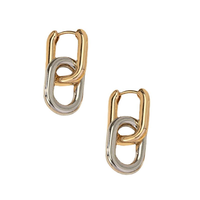 Retro Double Loop Design Drop Earrings Gold Color Geometric Round Hoop Earrings for Women Girls Punk Hip Hop Fashion Jewelry