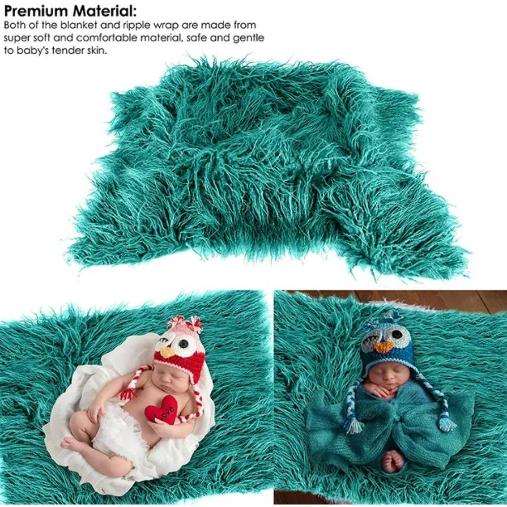 Long Ripple Wrap Newborn Baby Pography Props DIY Blanket Newborn Wraps Pography Mat for Baby Boys and Girls (Deep Green)