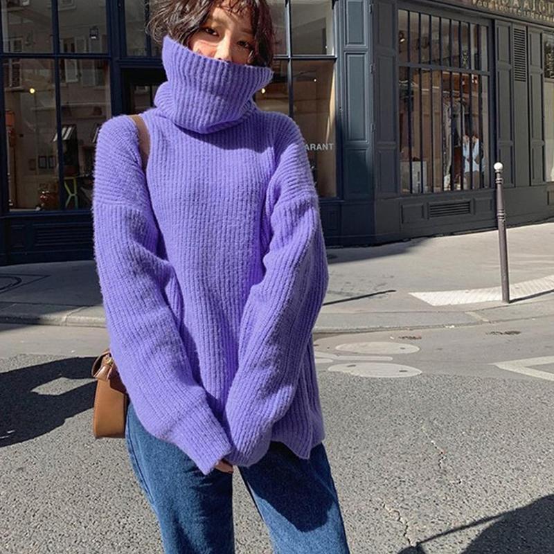 

Корейский стиль, весна-осень, женские свободные повседневные водолазки, свитера с длинным рукавом, милые пуловеры, офисные женские универсальные уютные джемперы S фиолетовый