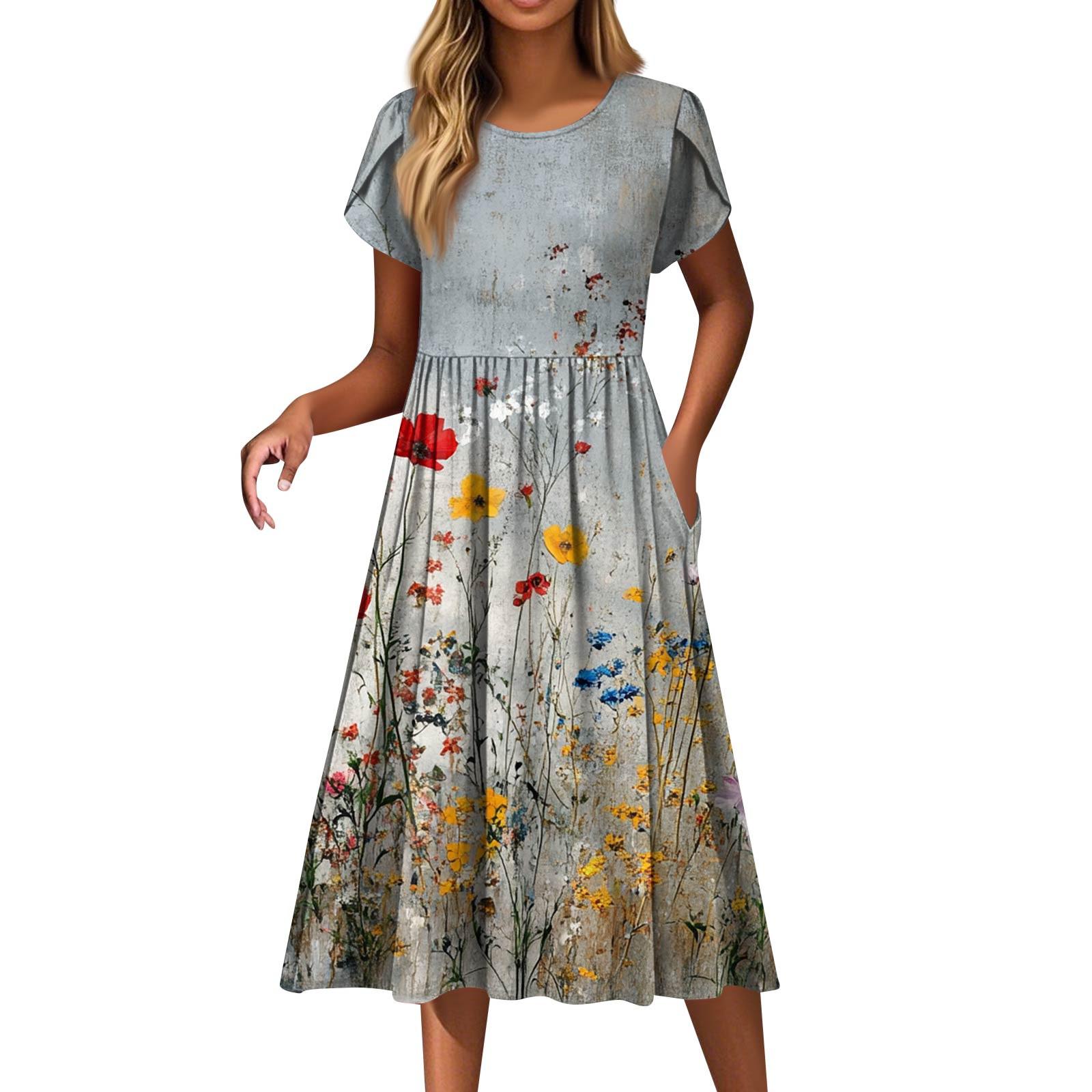 

Женские модные повседневные свободные платья с круглым вырезом и карманами с коротким рукавом XL