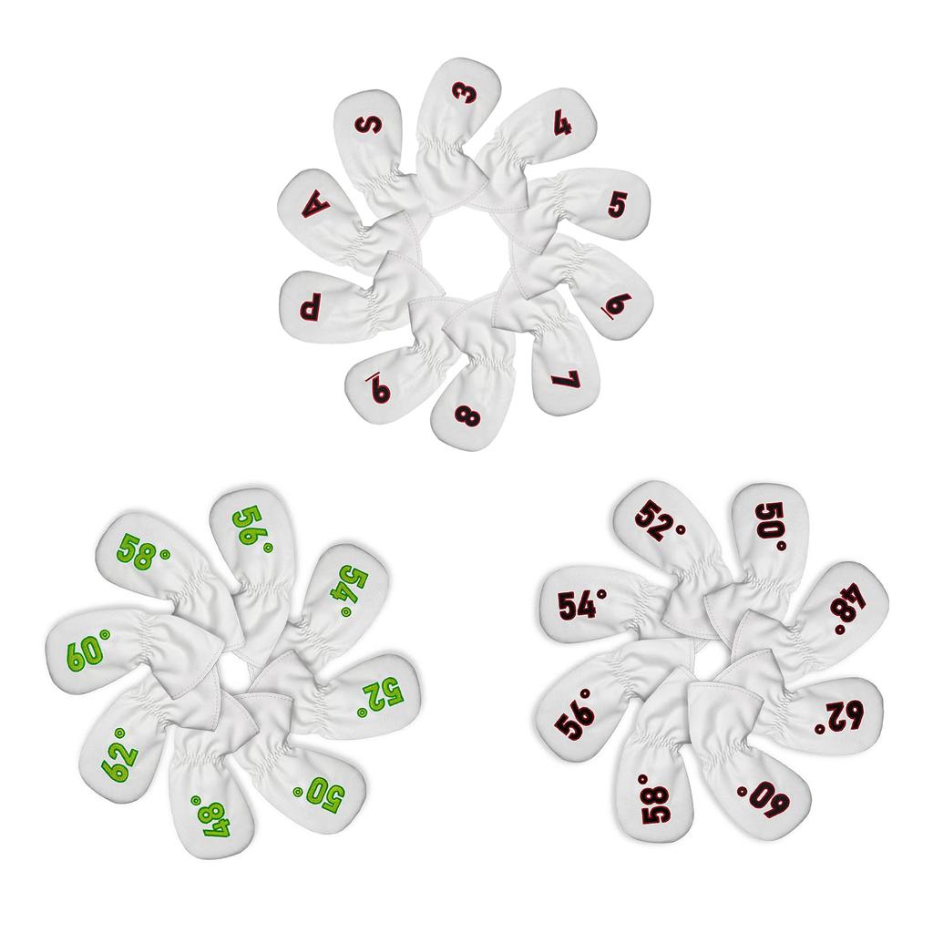 Golf head cover iron club set for men, left and right, 10 pieces (3-9, P, A, S) Red, number embroidery on both sides, white, synthetic leather, PU