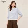Women's Sweet Striped Heart Cutout Long Sleeve Shirt