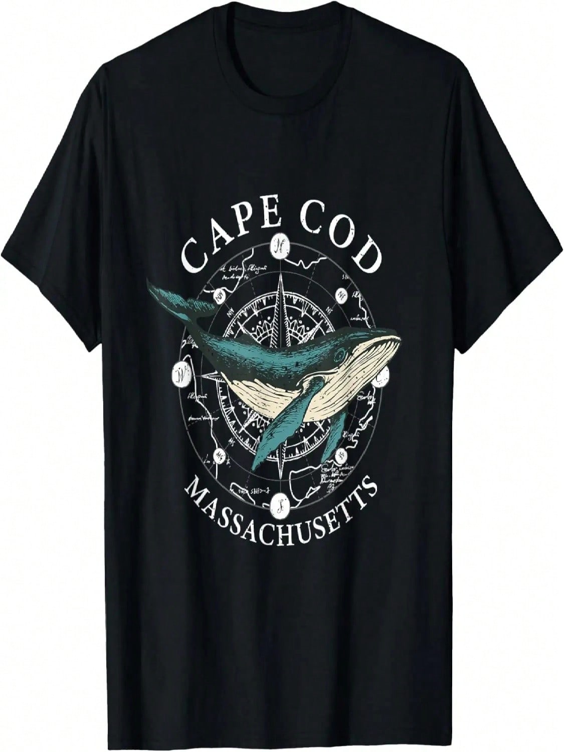 Massachusetts Humpback Whale Vintage Wind Rose T-Shirt S разноцветный