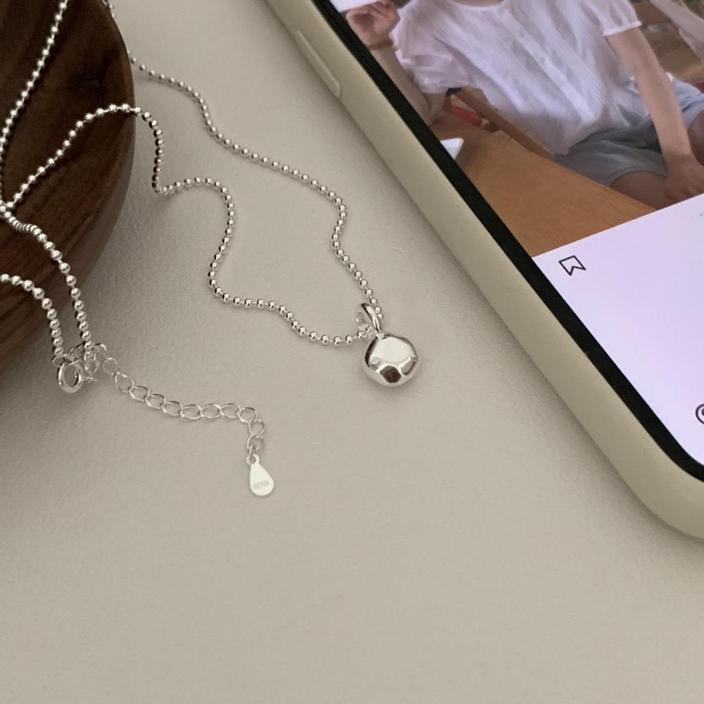 Sterling Silver S925 Minimalist Bean Necklace - Geometric Versatile Clavicle Chain for Women