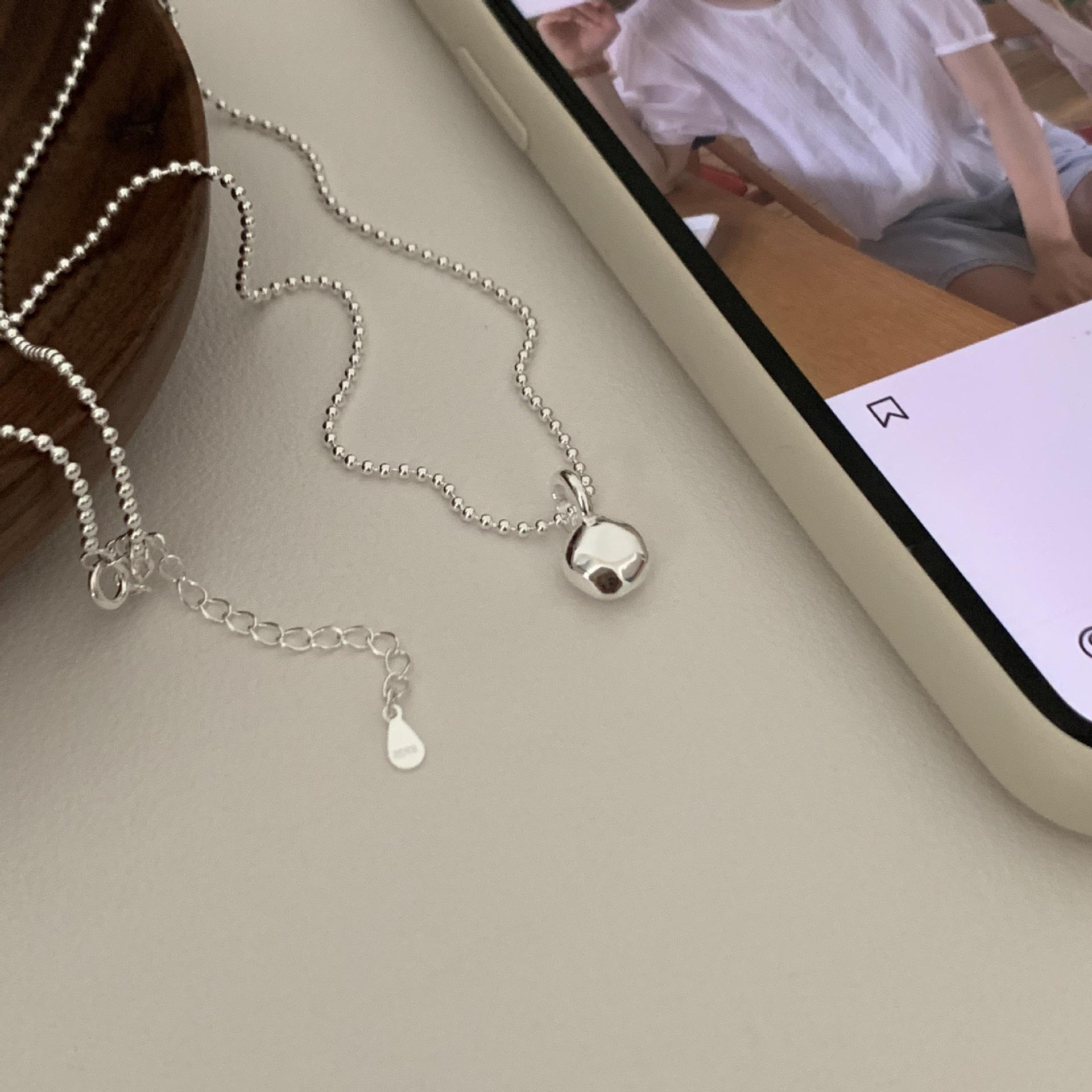 Sterling Silver S925 Minimalist Bean Necklace - Geometric Versatile Clavicle Chain for Women 925 Silver