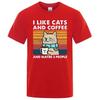 I Like Cats And Coffee Street Funny T-Shirt For Men Fashion Casual Loose Cotton Clothing Crewneck Breathable Tshirt Hip Hop Tees