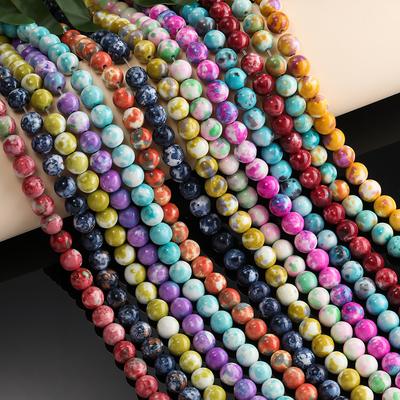 DIY Synthetic Rainbow Stone Beads with Colorful Spacer for Handmade Jewelry
