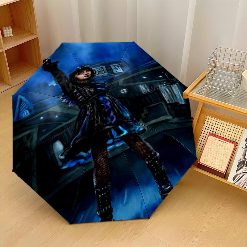 Beetlejuice Lydia Deetz Windproof Auto 8 Rib Folding Umbrella Portable Outdoor Parasol