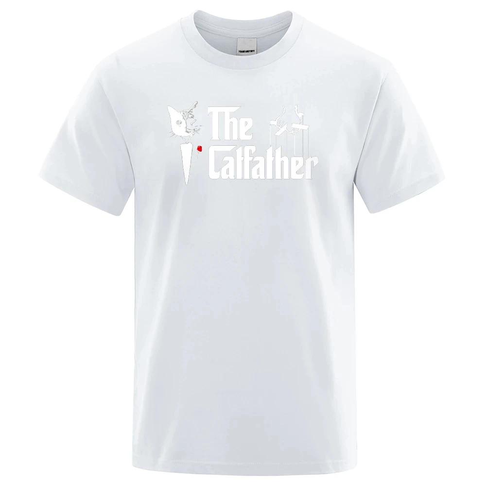 The Catfather Cat Printing Men's Tees Shirts Crewneck Brand Clothes Casual T Shirt Male Short Sleeve Fashion T-shirt 80299