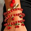 4 Pcs Versatile Red ABS Bead & Cherry Drop Oil Pendant Bracelet Set, Suitable For Women's Everyday And Vacation Outfits