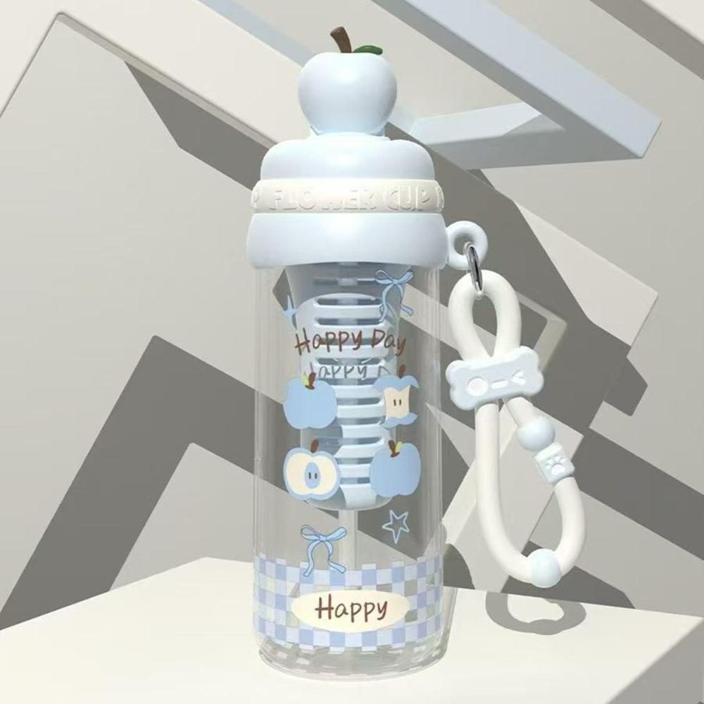 Plastic Student Straw Water Bottle Fruit Topper with Filter and Straw Flower Tea Cup Transparent Leak-proof Drinking Cup Travel