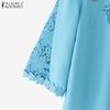 ZANZEA Women Casual Round Neck Loose Print 3/4 Sleeve Blouse