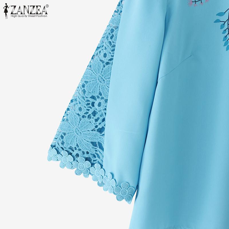 ZANZEA Women Casual Round Neck Loose Print 3/4 Sleeve Blouse