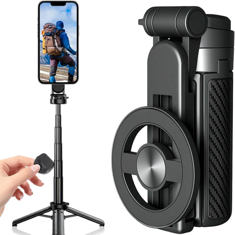 4-in-1 Multifunctional 360° Rotation Magnetic Selfie Stick, 2025 New 360° Rotation Phone Tripod with Bluetooth Remote Control, Portable Extendable Mag