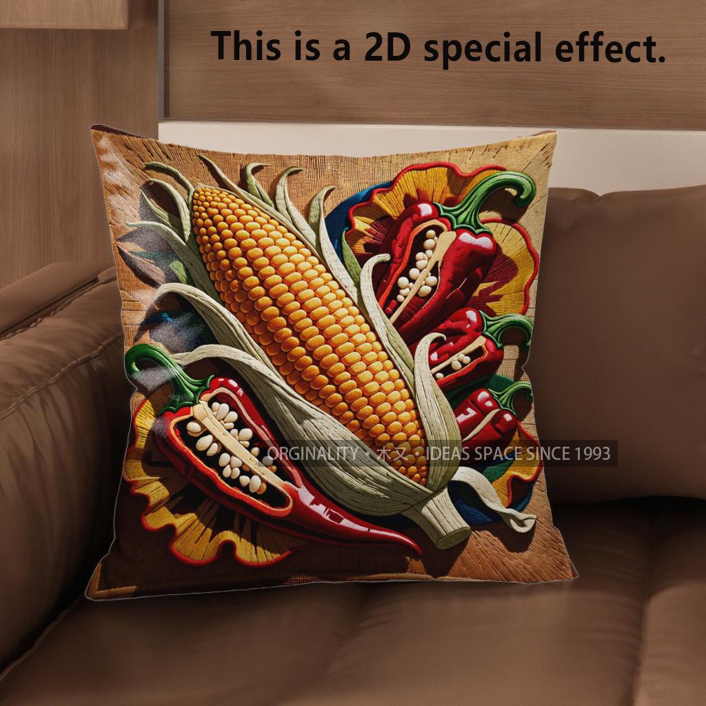 2D Southwestern Fiesta Chili Corn Taco Throw Pillow Covers Pattern Cushion Cover Suitable For Sofa Bedroom Car Pillow Cover