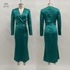 Abito Midi da Donna a Vita Alta con Laccetti Incrociati, Manica Lunga, Vestibilità Slim, Scollo a V, Colore Unico, Camoscio Velluto, Elegante, Ufficio Casual