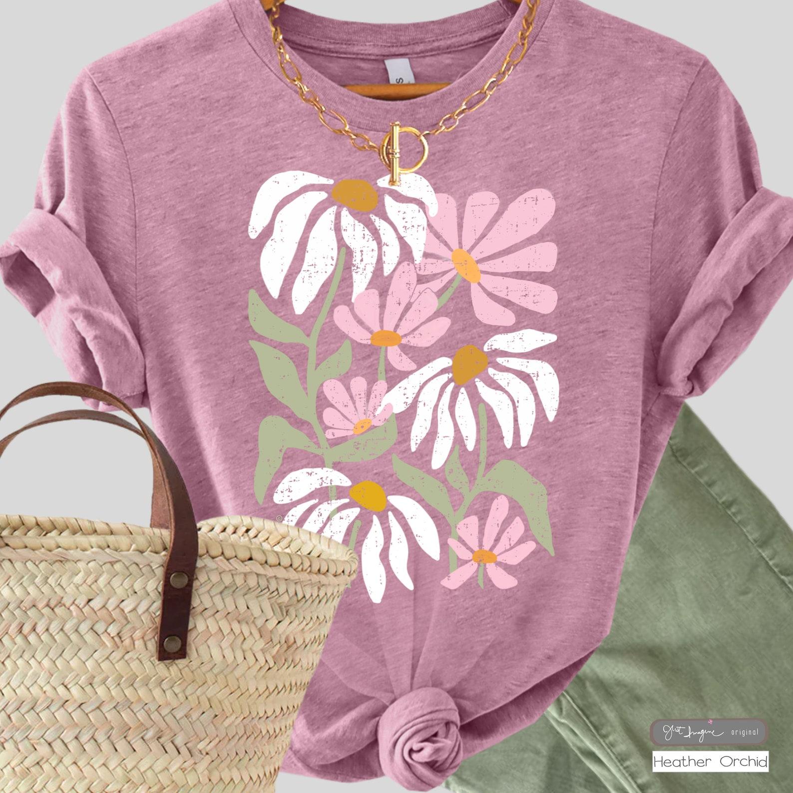 Pastel Garden Flower Tee: Botanical Boho T-Shirt S