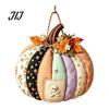 Seasonal Indoor Outdoor Sign Patchwork Pumpkin Wooden Door Hanger, Fall Harvest Halloween Decorative Maple Leaf Wreath with Leaves Berries, Farmhouse