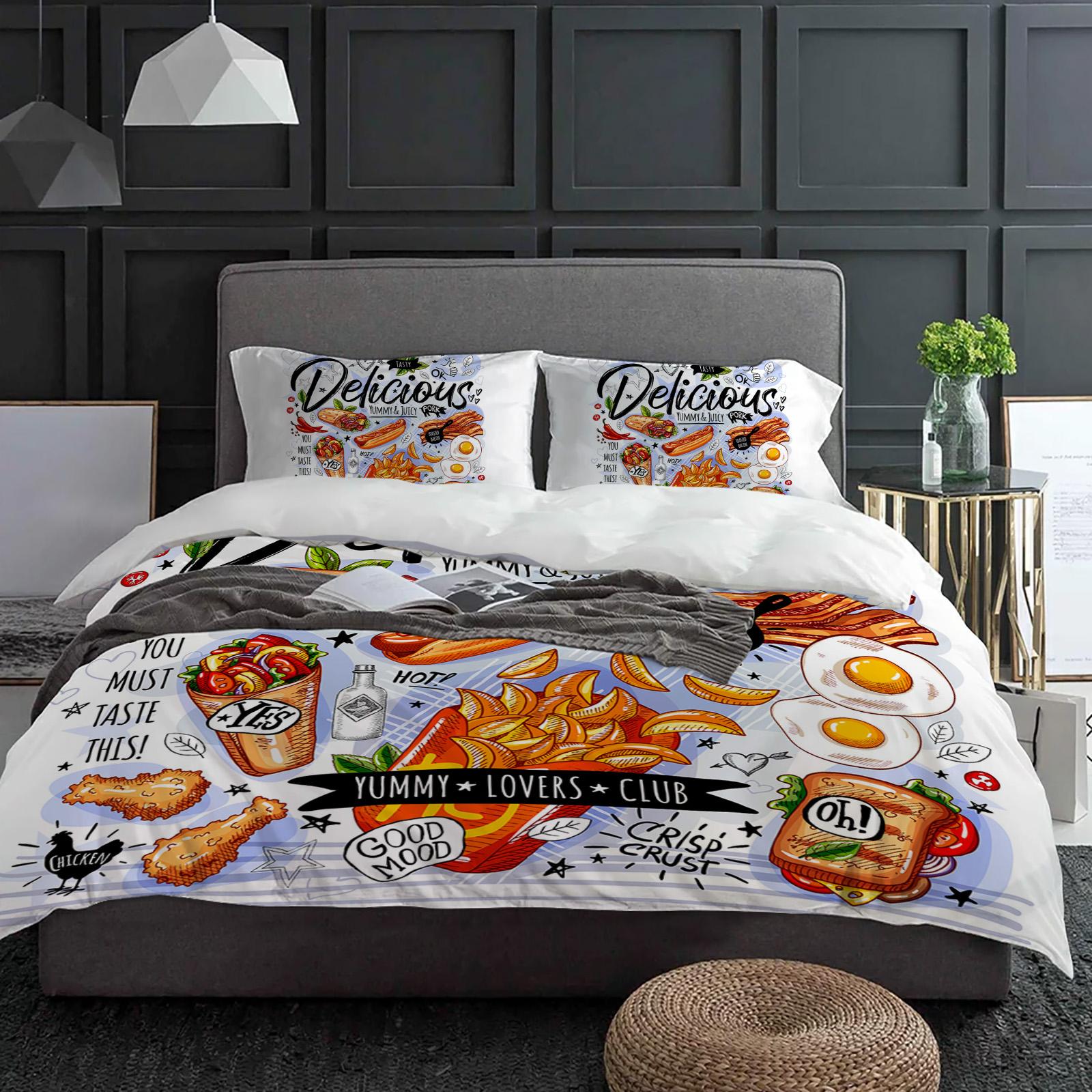 

Food Graffiti Hot Dog Bacon Duvet Cover With Pillow Case Custom Comforter 3pcs Bedding Set Quilt Cover Double Bed Home Textile US Queen(228x228cm)