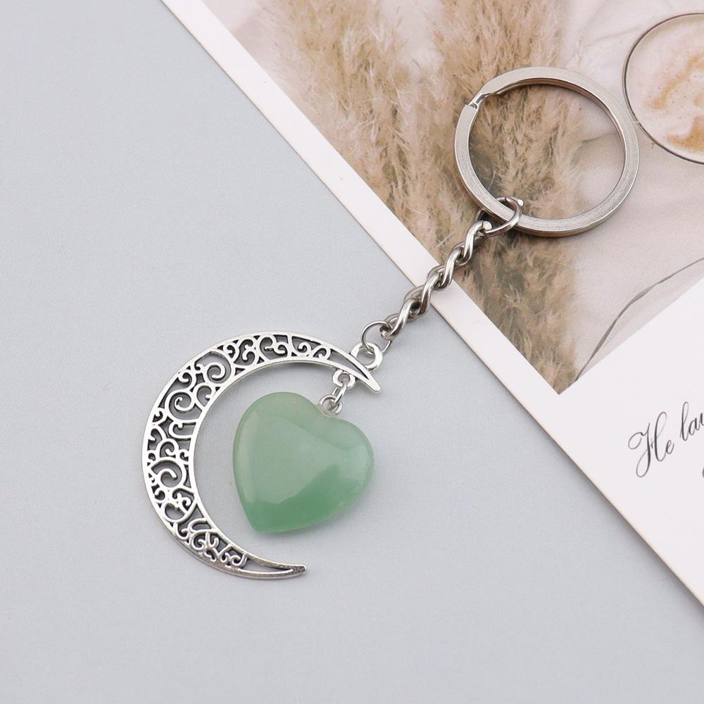 Natural Crystal Stone Love Moon Handmade Winding Pendant Keychain Bag Pendant Love Keyring K69
