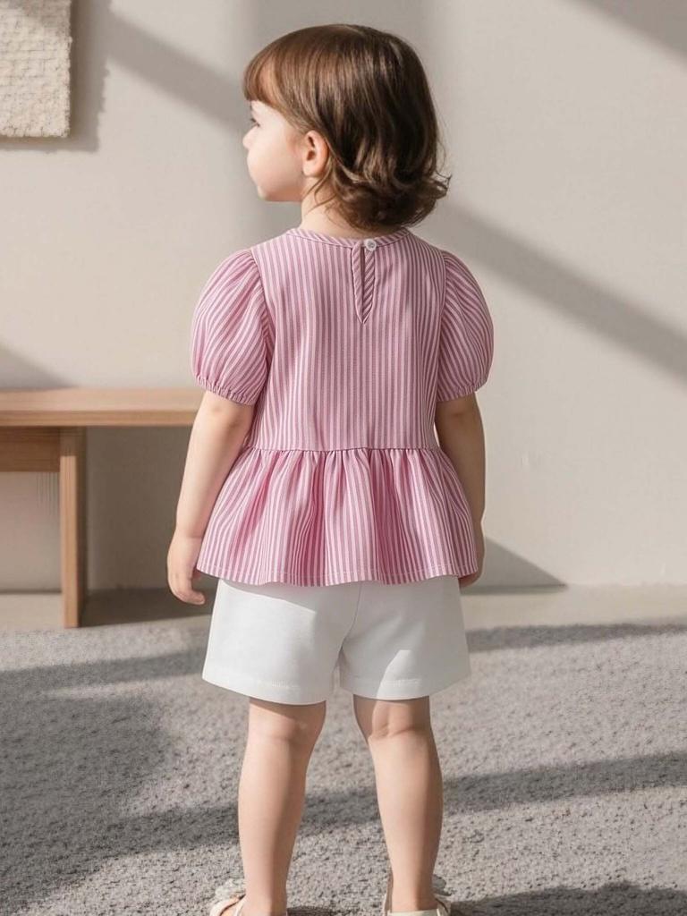 Baby Girl Clothing Set Summer Outfit Pink Stripe Top with Bow & Shorts Newborn Toddler 0-3Y