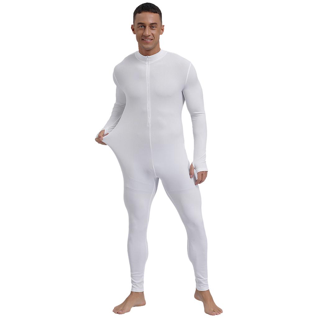 Macacão Unitário Listrado Masculino Gola Alta Manga Longa Calça Zíper Frontal Estilo Romper Roupa Esportiva Yoga