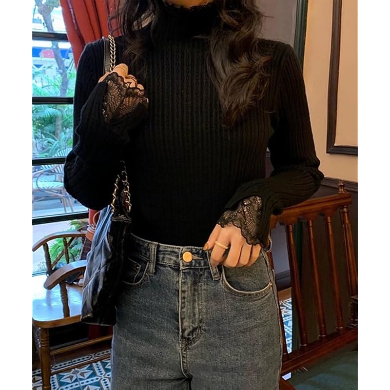 [TASOGARA] Knit Tops Ladies Inner Sweater Spring Autumn Winter High Neck Cashmere Touch Convenient To Layer Easy To Mix and Match Dress Slimmer Plain