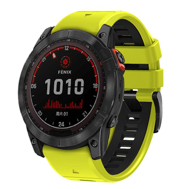 

For Garmin Fenix 7 Pro/Fenix 7 Silicone Watch Bands Dual-Color Replacement Strap Black+Grey