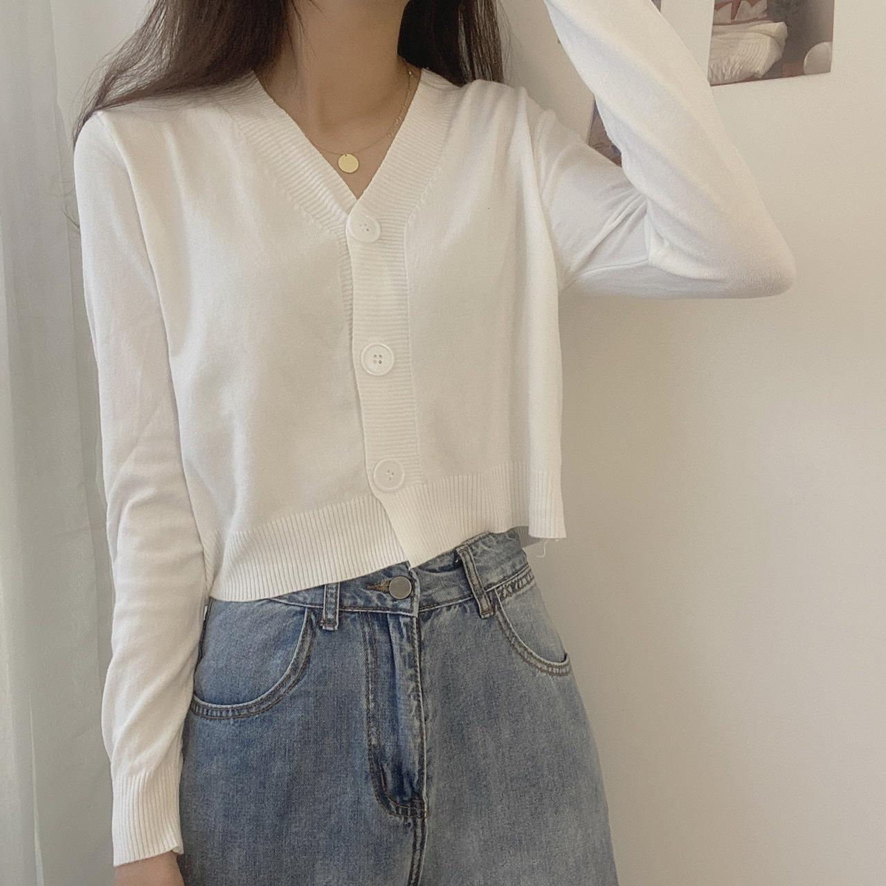 

Однобортный пуловер с v-образным вырезом на пуговицах, свитера для женщин, осень-весна, короткий рукав с длинным рукавом, маленькая свежая верхняя одежда, вязаные топы-кардиганы, один размер, однотонный OneSize белый