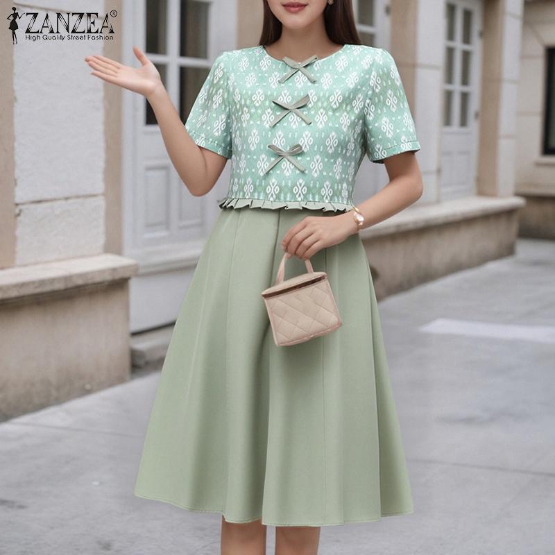 ZANZEA Women Casual Round Neck Summer Short Sleeve Print Dress