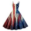 Women’s Sleeveless Spaghetti Strap A Line Dress with Abstract Star Stripe Print Vintage Inspired Design