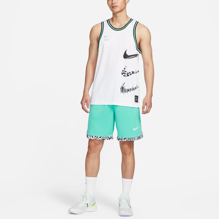 Nike SS23 Striped Colorblock Logo Print Quick-Dry Breathable Mesh Lightweight Comfortable Basketball Vest Men Tops White FJ7228-100