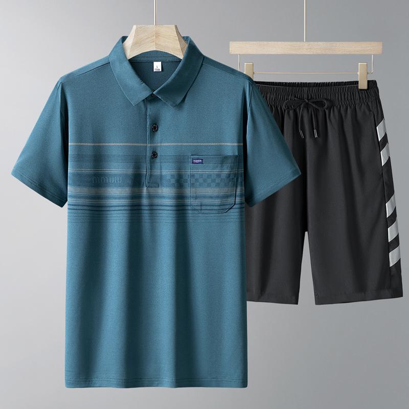 Middle Aged And Elderly Sports Suit Men's Casual Ice Silk Short Sleeved Men's Two-piece Set