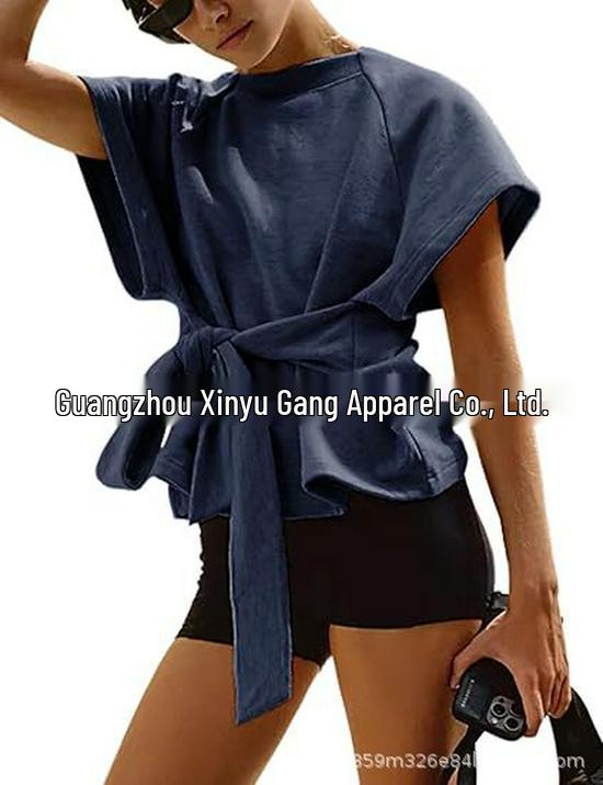 Elegant Summer Bow Tie Lace-up Raglan Sleeve T-shirt