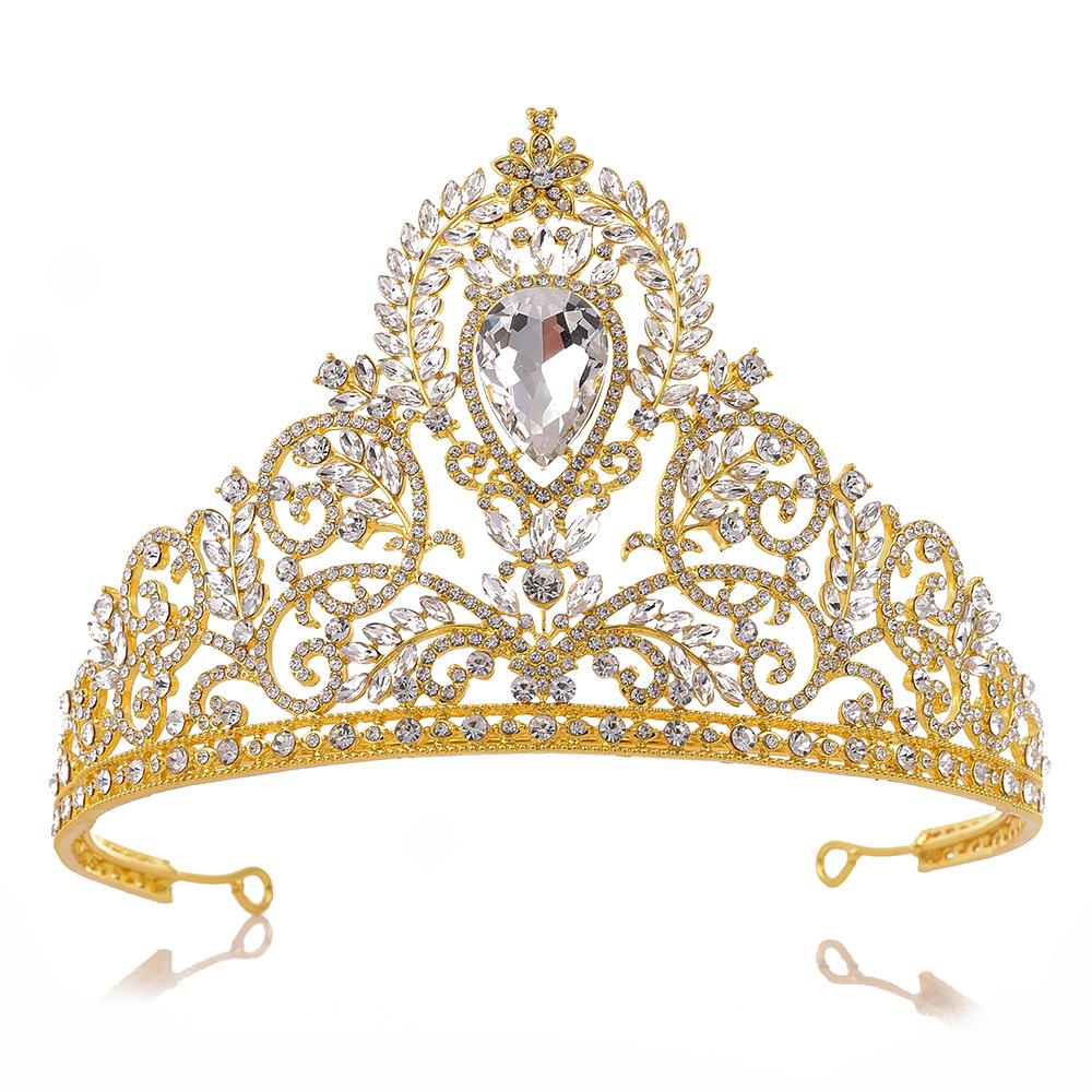 Retro Palace Baroque Luxury Bridal Large Crown Alloy Diamond Wedding Tiara Crown