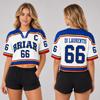 Women Fashion Off Campus Surroundings Sports Jersey Short Sleeve V Neck Pullover Lightweight Athletic Shirt with Number and Letter Print
