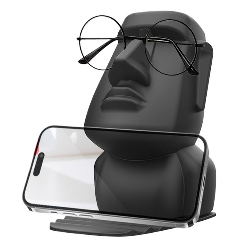 3in1 Creative Phone Holder Glasses Holder Desk Decoration Unique Resin Moai Statue Gift for Birthday Christmas Home Decor