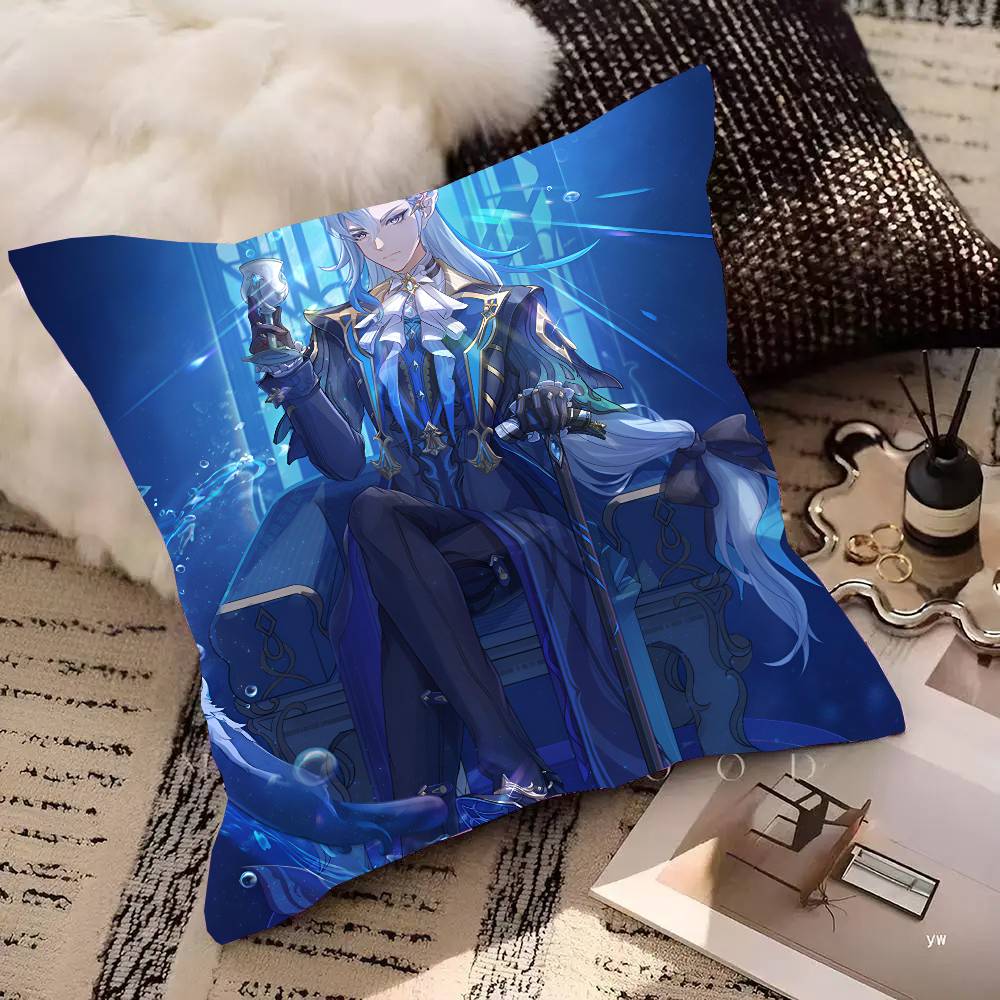 Game Genshin Impact Neuvillette Pillow Case Square Pillow Bedroom Sofa Leisure Comfort Cushion Car Living Room Home Decoration