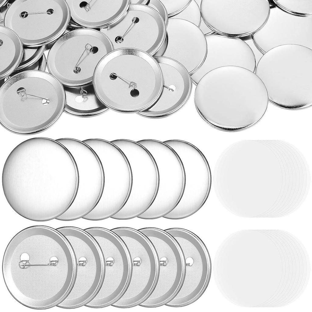 20Set 3.7cm/1.46in Round Button Parts Kit - Tinplate Tops & Plastic Clips with Film for DIY Button Maker Machine, ZSY