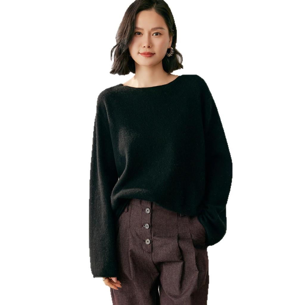 Women's Round Neck Cashmere Sweater - 2026 Autumn/Winter Korean Style Knit, Rolled Edge, Loose Fit, Warm Base Layer.
