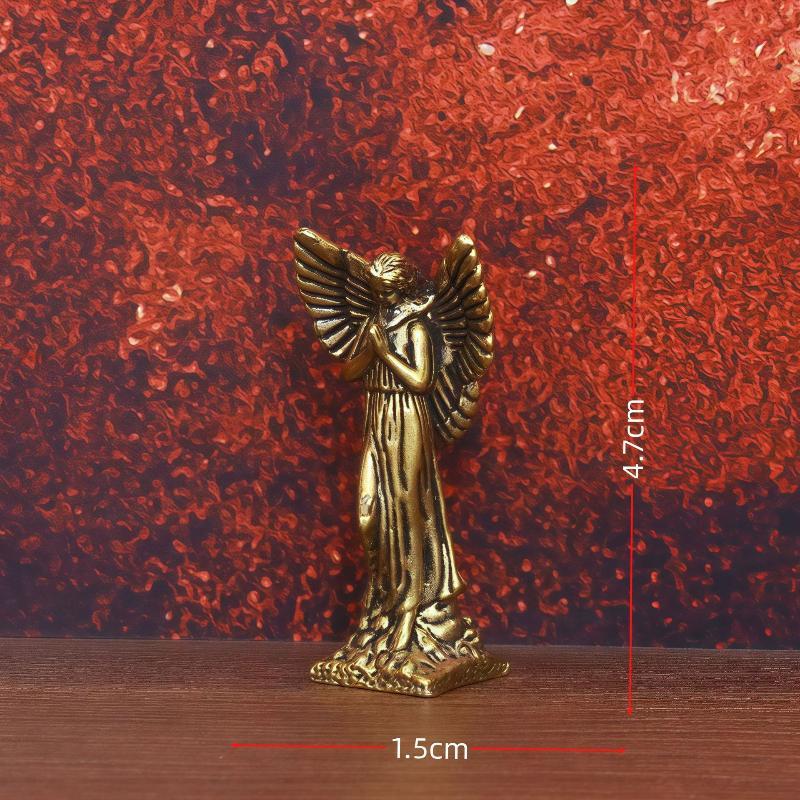 Vintage Brass Praying Angel Statue With Exquisite Carved Details For Home Desk Decor Spiritual Gift