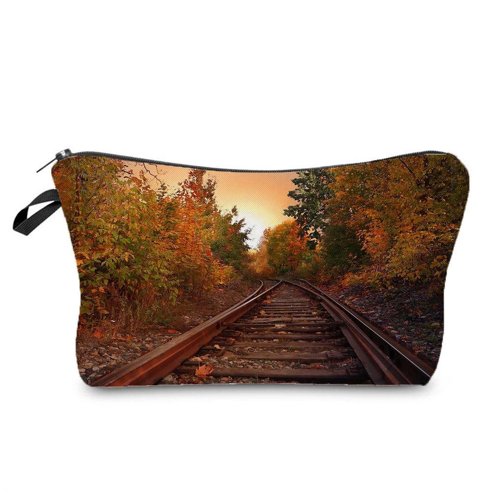 Women Railway Print Cosmetic Bag Toiletries Organize Travel Storage Case 6782