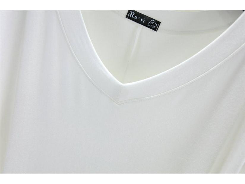 Koreanischer Stil Damen Übergröße V-Ausschnitt Sommer T-Shirt - Kurzarm, Schlankmachend, Vielseitiges Einfarbiges Modal-Top