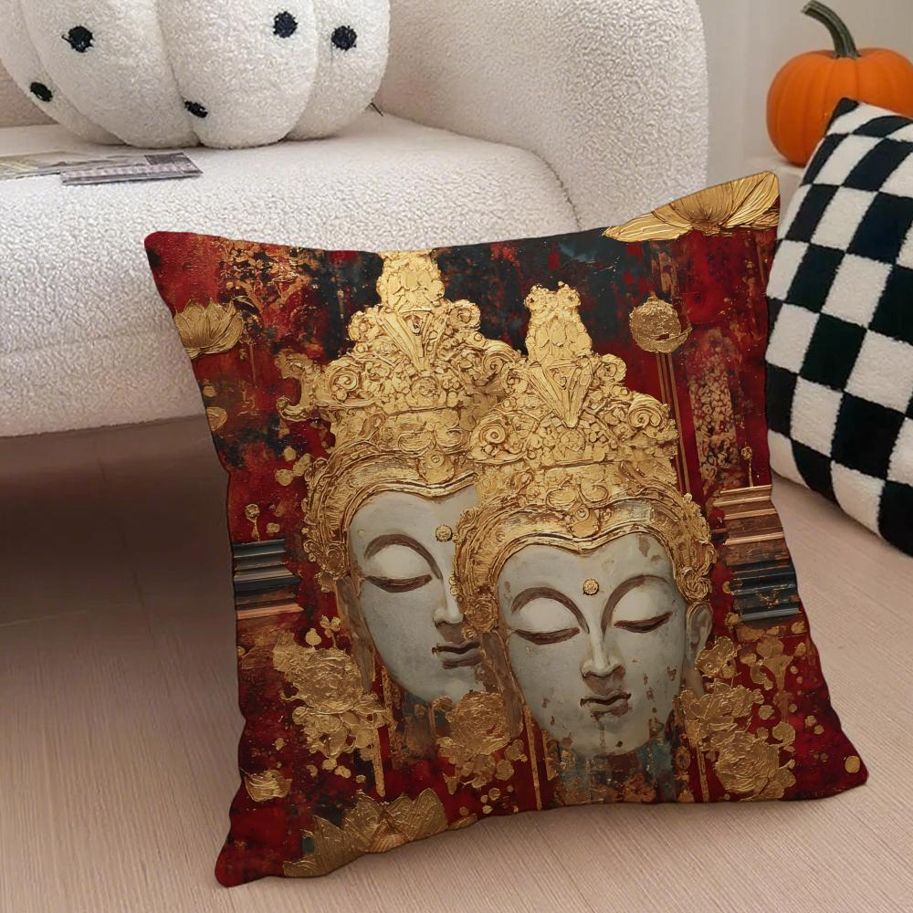 Traditional Indian BBuddhism BBuddha Cushion Cover Throw Pillow Cover Hidden Button Durable Polyester Chair Cushion