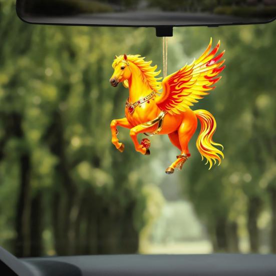 2D Flaches Pferd Auto Hängeornament Acryl Pferd Rückspiegel Anhänger Feiertag Winter Hängezubehör für Weihnachtsbaum Auto Innenraum Wand Fenster