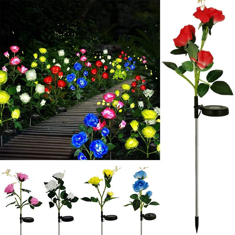 Color-changing Solar Rose Led Lights For Outdoor Garden Pathway Waterproof Lamp