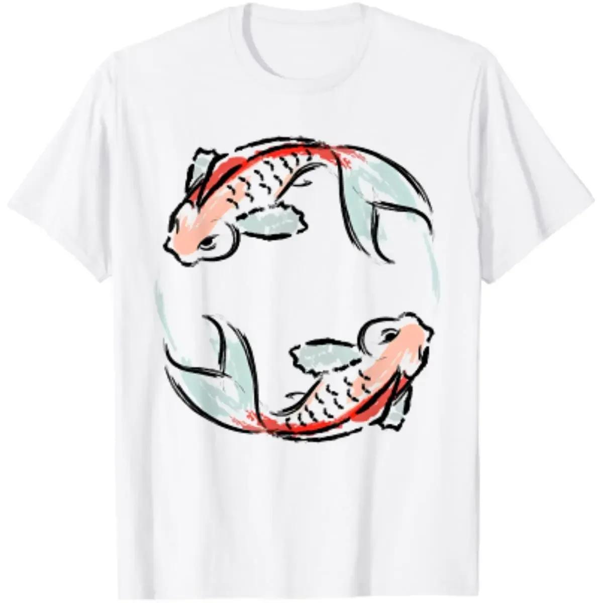 

Футболка в азиатском стиле с рисунком рыбы и чернилами, графические футболки, мужская одежда, новые поступления 2023 года, мужская хлопковая повседневная футболка на все времена года XXXXXL синий