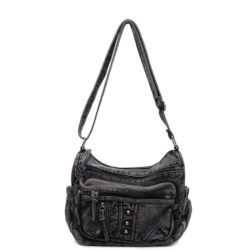

Винтажная джинсовая сумка через плечо с несколькими карманами женская сумка через плечо чёрный