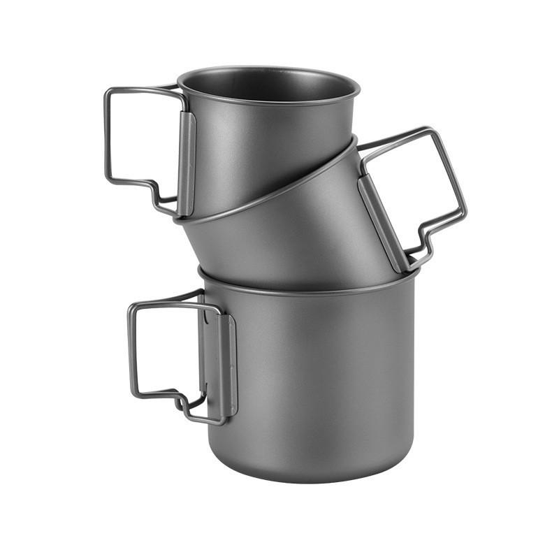 220ml-550ml Titanbecher Outdoor Titan Campingbecher mit Deckel Camping Kaffeetasse mit klappbarem Griff Titan Topf zum Wandern